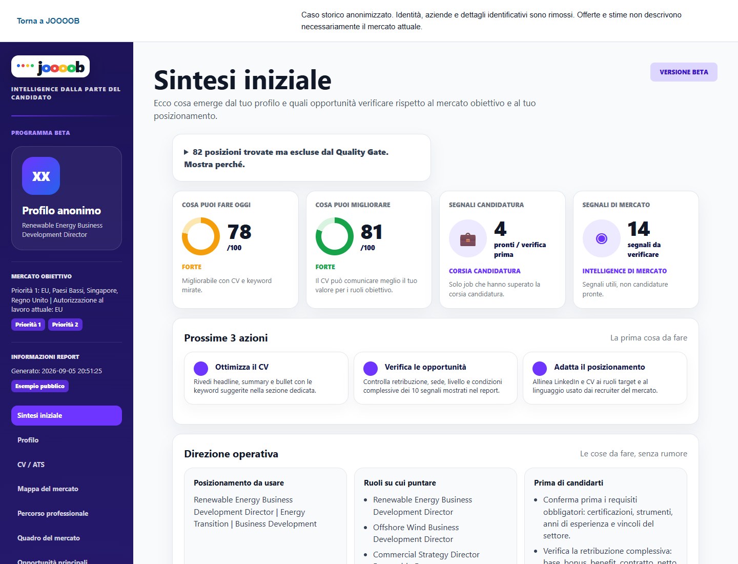 Sintesi del dashboard originale anonimizzato: Energia e sviluppo commerciale